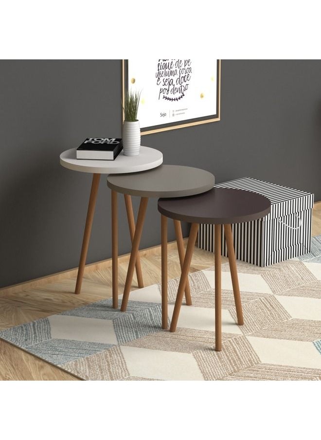 Home Canvas - Home Canvas ROMA Nested Coffee Table Set of Three for Living Room Home Office Contemporary Stacking End Side Table Leisure Night Stand Wood Legs Telephone Table-  Multi Color 2 - Image 1