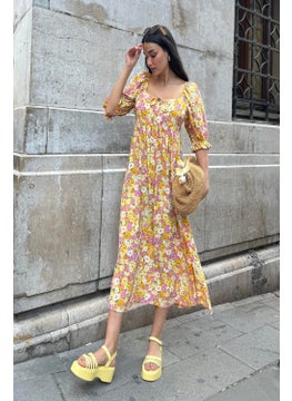 Natural Viscose Waist Gathered Patterned Slit Long Yellow Dress - pzsku/ZA0F2AC3EBE3DBA82406BZ/45/_/1728060410/e26aface-710d-46ce-951a-336c854da2f7