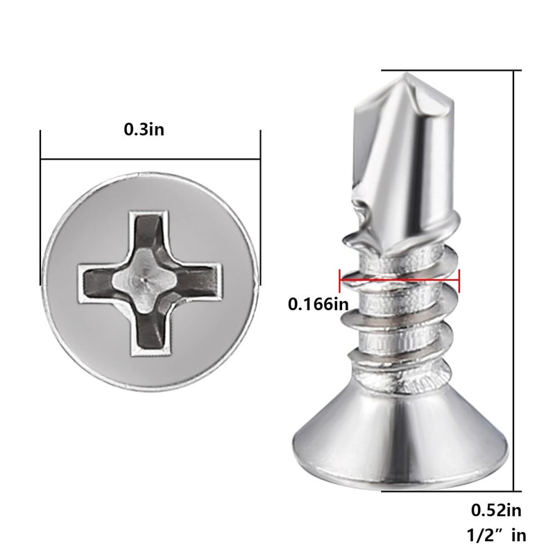 Wensilon Store （600pcs）#8×1/2”for Sheet Metal Self-Tapping Screws 410 Stainless Steel Flat Head High-Strength Quick self-Drilling Screws - Image 2
