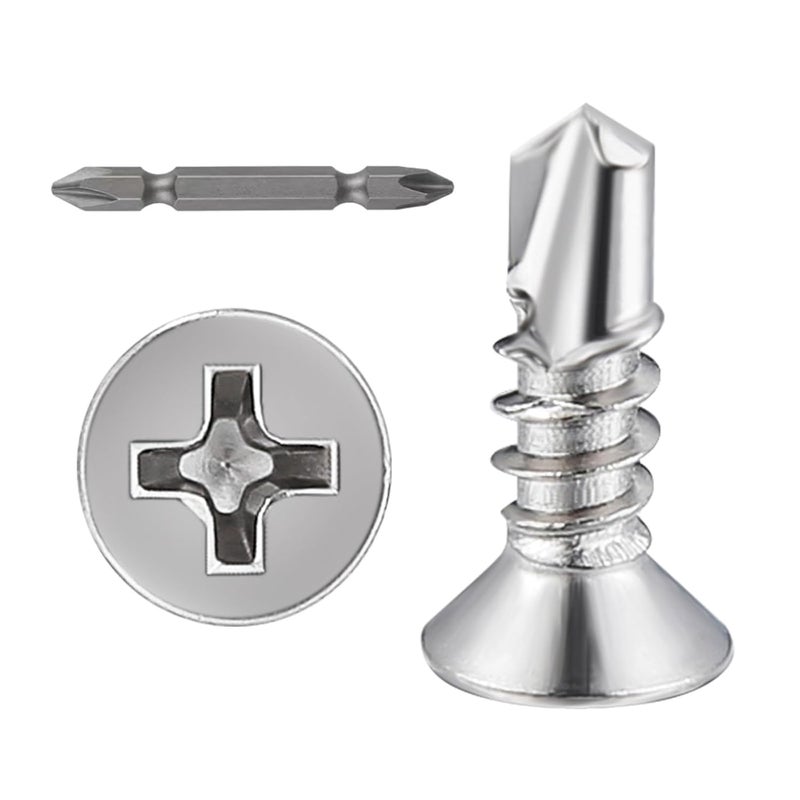 Wensilon Store （600pcs）#8×1/2”for Sheet Metal Self-Tapping Screws 410 Stainless Steel Flat Head High-Strength Quick self-Drilling Screws - Image 1