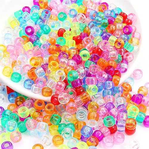 INDIKONB Round Pony Beads | Acrylic Plastic Multicolor Beads with Large Big Holes | 200 Beads Pack for Phone Charms, Hair Accessories, Bracelets, Jewelry Making | Big Hole Mix (Transparent) - Image 3