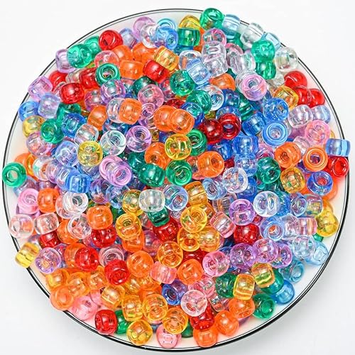 INDIKONB Round Pony Beads | Acrylic Plastic Multicolor Beads with Large Big Holes | 200 Beads Pack for Phone Charms, Hair Accessories, Bracelets, Jewelry Making | Big Hole Mix (Transparent) - Image 1