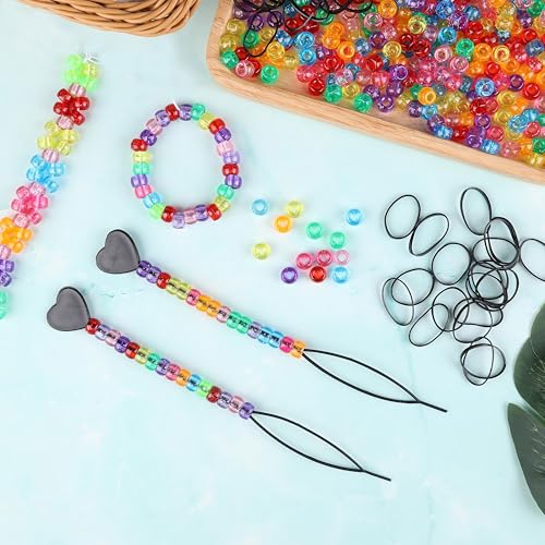 INDIKONB Round Pony Beads | Acrylic Plastic Multicolor Beads with Large Big Holes | 200 Beads Pack for Phone Charms, Hair Accessories, Bracelets, Jewelry Making | Big Hole Mix (Transparent) - Image 5