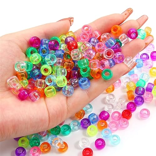 INDIKONB Round Pony Beads | Acrylic Plastic Multicolor Beads with Large Big Holes | 200 Beads Pack for Phone Charms, Hair Accessories, Bracelets, Jewelry Making | Big Hole Mix (Transparent) - Image 4