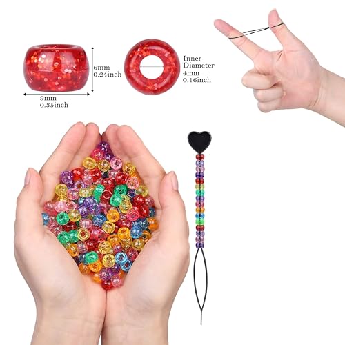 INDIKONB Round Pony Beads | Acrylic Plastic Multicolor Beads with Large Big Holes | 200 Beads Pack for Phone Charms, Hair Accessories, Bracelets, Jewelry Making | Big Hole Mix (Transparent) - Image 2