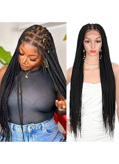 Brinbea 36 Inch 13X8 Hd Lace Front Knotless Box Braided Wigs Black Braided Wig With Baby Hair Human Hair Blended Lace Frontal Box Braid Wigs For Women