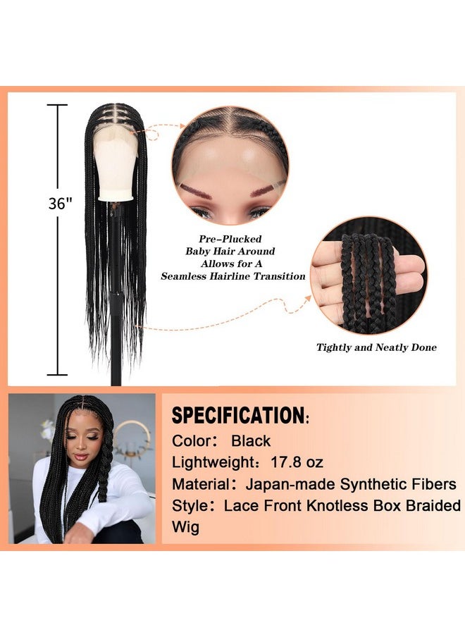 Beauart - Brinbea 36 Inch 13X8 Hd Lace Front Knotless Box Braided Wigs Black Braided Wig With Baby Hair Human Hair Blended Lace Frontal Box Braid Wigs For Women - Image 1