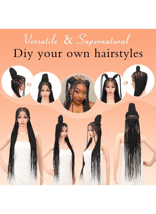 Beauart - Brinbea 36 Inch 13X8 Hd Lace Front Knotless Box Braided Wigs Black Braided Wig With Baby Hair Human Hair Blended Lace Frontal Box Braid Wigs For Women - Image 1
