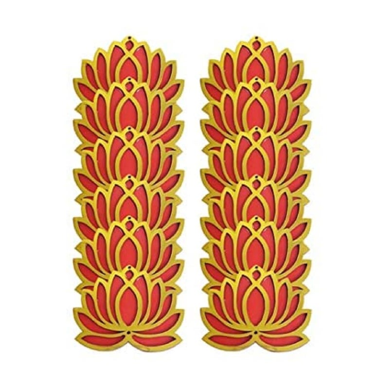 Sanvatsar Home White Golden Lotus 4 Inch Set of 12 Wooden Cutout DIY Rangoli Kit | Decorations for Diwali, Dusshera Wedding Rangoli, Pooja, Decorations, Festival Gift (Red) - Image 5