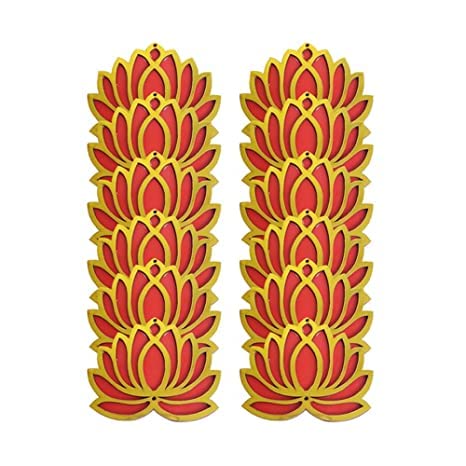Sanvatsar Home White Golden Lotus 4 Inch Set of 12 Wooden Cutout DIY Rangoli Kit | Decorations for Diwali, Dusshera Wedding Rangoli, Pooja, Decorations, Festival Gift (Red) - Image 3