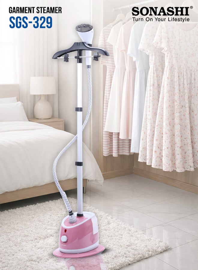 SONASHI Garment Steamer – Mechanical Control with 11 Fabric Levels | 1.7L Water Tank, 33–39g/min Steam Flow | Auto Power Off & Overheat Protection | Extendable Aluminium Pole, ABS Hanger | 1.7 L 2000 W SGS-329 Pink - Image 1