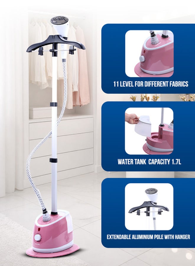 SONASHI Garment Steamer – Mechanical Control with 11 Fabric Levels | 1.7L Water Tank, 33–39g/min Steam Flow | Auto Power Off & Overheat Protection | Extendable Aluminium Pole, ABS Hanger | 1.7 L 2000 W SGS-329 Pink - Image 2