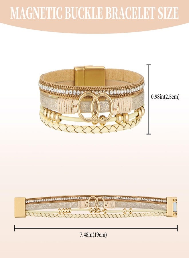 QIUTIMIY Leather Bracelets for Women Trendy Boho Cuff Bracelet Layered Bangle with Clasp Hand Wrist Jewelry Western(Style 8-Gold) - Image 4