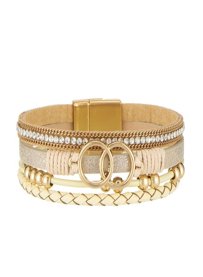 QIUTIMIY Leather Bracelets for Women Trendy Boho Cuff Bracelet Layered Bangle with Clasp Hand Wrist Jewelry Western(Style 8-Gold) - Image 1