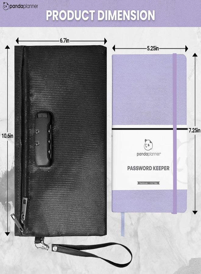 Panda Planner Password Book with Alphabetical Tabs and Safe Bag - Medium Password Keeper Logbook for Website Logins, Internet Address Organizer - Secure Password Notebook with Locking Bag & Bonus Lock - Purple - Image 2