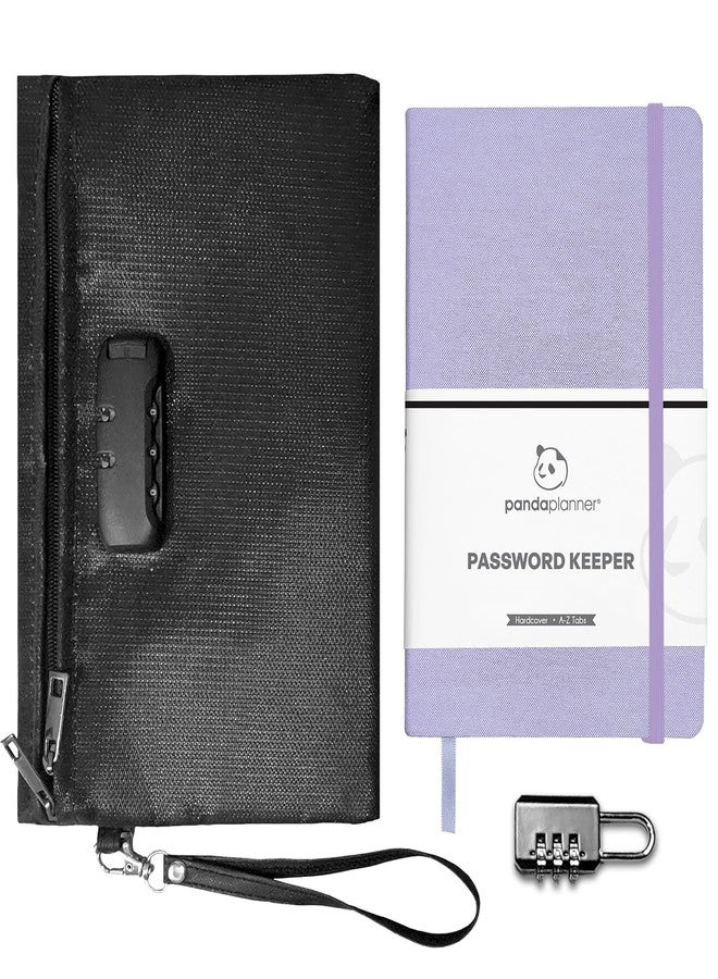 Panda Planner Password Book with Alphabetical Tabs and Safe Bag - Medium Password Keeper Logbook for Website Logins, Internet Address Organizer - Secure Password Notebook with Locking Bag & Bonus Lock - Purple - Image 1