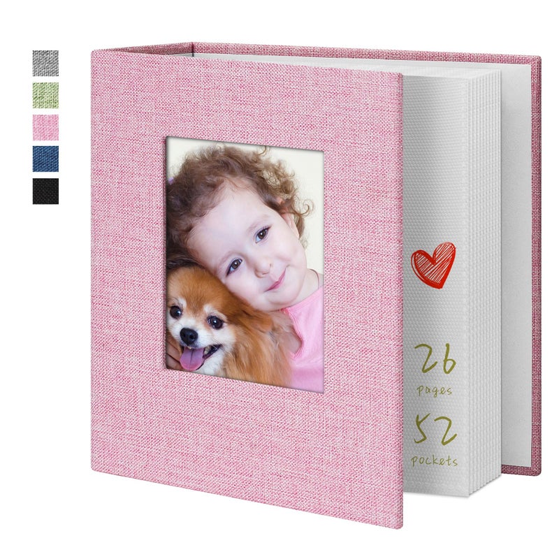 Yopih Photo Album 4x6 52 Pockets with Linen Cover Picture Albums for Family, Wedding, Baby, Photo Book Holds Vertical Pictures Pink - Image 1