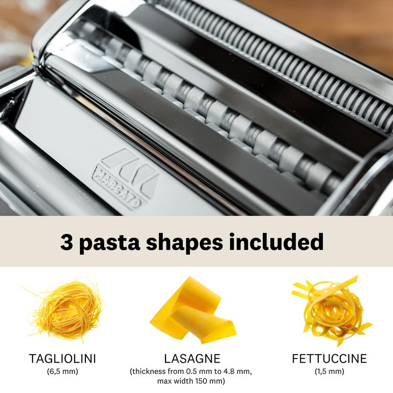 MARCATO MARCATO Made in Italy Atlas 150 Classic Manual Pasta Maker Machine, Chrome Steel. Makes Lasagna, Fettuccine & Tagliolini .  - Image 3