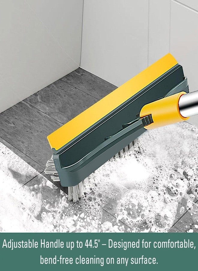 Lukzer 3-in-1 Long Handle Floor & Tile Scrub Brush with V-Shaped Rotating Head | 120° Adjustable Squeegee for Bathroom, Kitchen & Outdoor Multi-Surface Deep Cleaning - Yellow-Green CH-414 - Image 5