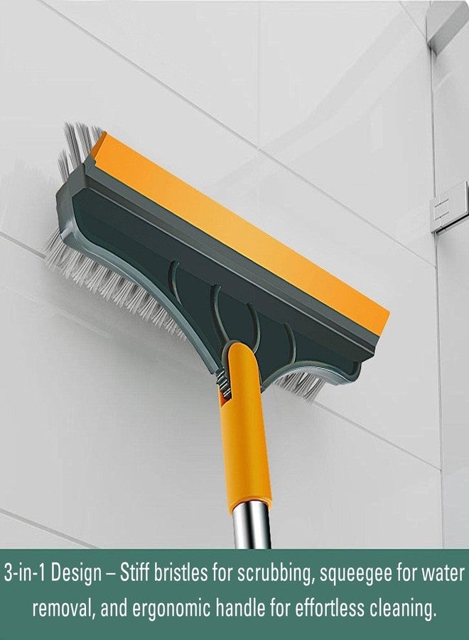 Lukzer 3-in-1 Long Handle Floor & Tile Scrub Brush with V-Shaped Rotating Head | 120° Adjustable Squeegee for Bathroom, Kitchen & Outdoor Multi-Surface Deep Cleaning - Yellow-Green CH-414 - Image 4