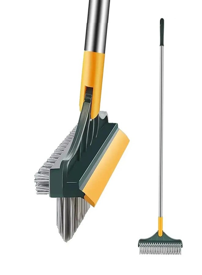 Lukzer 3-in-1 Long Handle Floor & Tile Scrub Brush with V-Shaped Rotating Head | 120° Adjustable Squeegee for Bathroom, Kitchen & Outdoor Multi-Surface Deep Cleaning - Yellow-Green CH-414 - Image 1