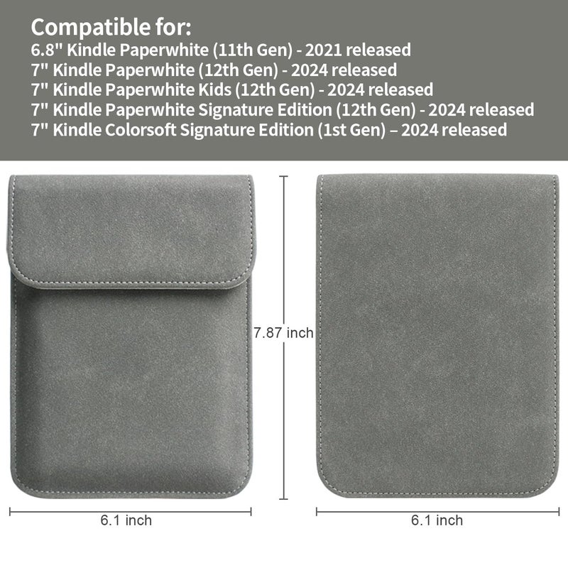 WALNEW Sleeve Case for 7" Kindle Paperwhite and Colorsoft Signature Edition, Protective Pouch Bag Case Cover for 6.8-inch Kindle Paperwhite 11th Gen (Gray) - Image 2