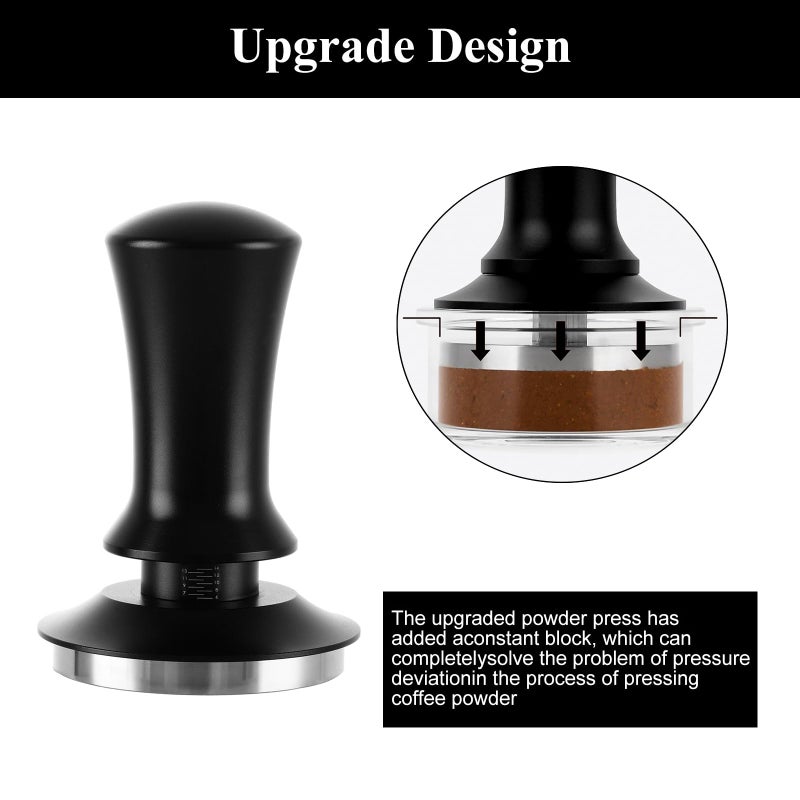 AHAQU Coffee Tamper, 58mm Calibrated Spring Loaded Tamper, Constant Pressure 30lb, Espresso Tamper with Stainless Steel Ripple Base for Portafilter- Black - Image 4
