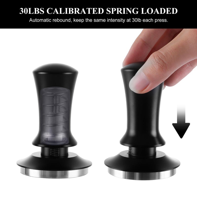 AHAQU Coffee Tamper, 58mm Calibrated Spring Loaded Tamper, Constant Pressure 30lb, Espresso Tamper with Stainless Steel Ripple Base for Portafilter- Black - Image 5