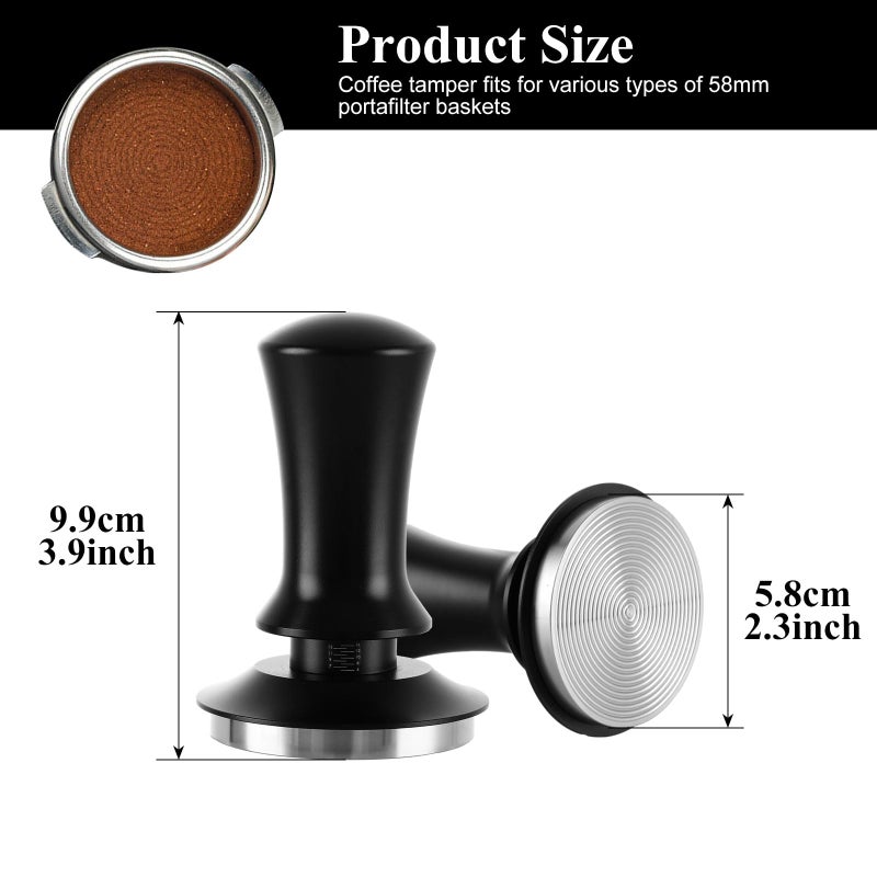AHAQU Coffee Tamper, 58mm Calibrated Spring Loaded Tamper, Constant Pressure 30lb, Espresso Tamper with Stainless Steel Ripple Base for Portafilter- Black - Image 2