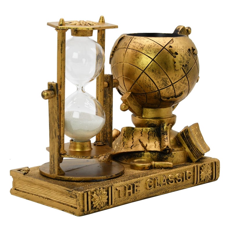 Owlgift Globe-Themed Pencil Holder with Hourglass, Resin Desktop Organizer for Office & Study, Pen Holder with Sand Timer, Classic Globe Addition Scissors Storage, Artistic Gift for Travel Lovers - Image 3