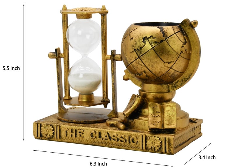 Owlgift Globe-Themed Pencil Holder with Hourglass, Resin Desktop Organizer for Office & Study, Pen Holder with Sand Timer, Classic Globe Addition Scissors Storage, Artistic Gift for Travel Lovers - Image 5