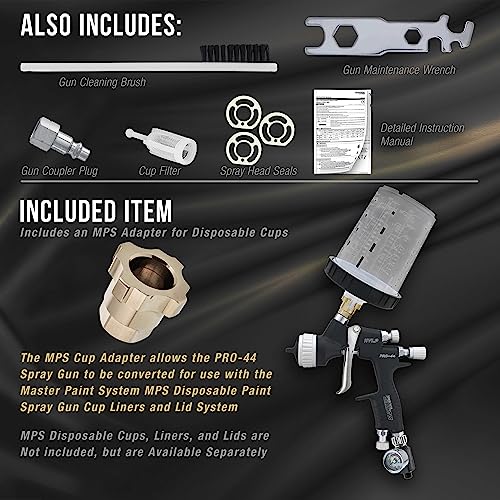 Master Airbrush Master Elite High Performance PRO-44 Series HVLP Spray Gun with 1.3mm Tip with Air Pressure Regulator Gauge - Ideal for Automotive Basecoats, Clearcoats - Advanced Atomization Technology - Image 4