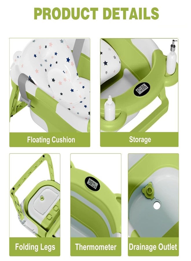 TPN Collapsible Baby Bathtub for Infants to Toddler with Real-time Temp Monitor+Floating Cushion Bear Green - Image 5