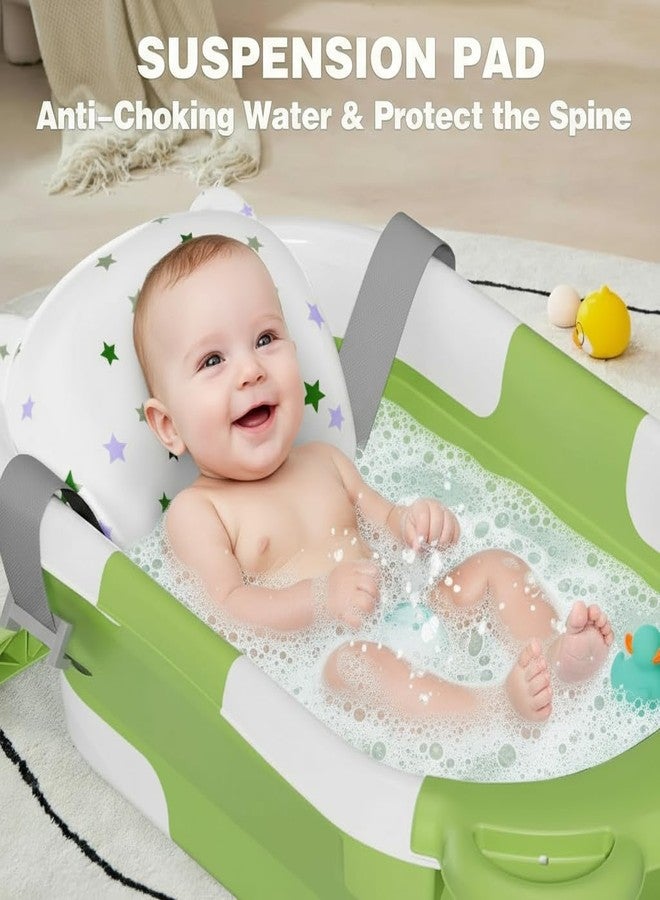 TPN Collapsible Baby Bathtub for Infants to Toddler with Real-time Temp Monitor+Floating Cushion Bear Green - Image 2