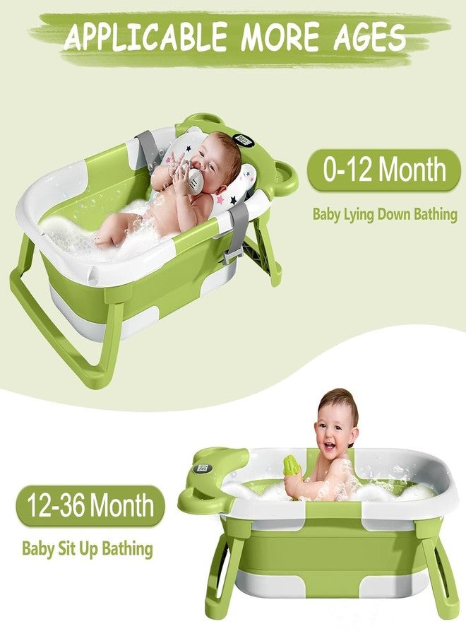 TPN Collapsible Baby Bathtub for Infants to Toddler with Real-time Temp Monitor+Floating Cushion Bear Green - Image 3