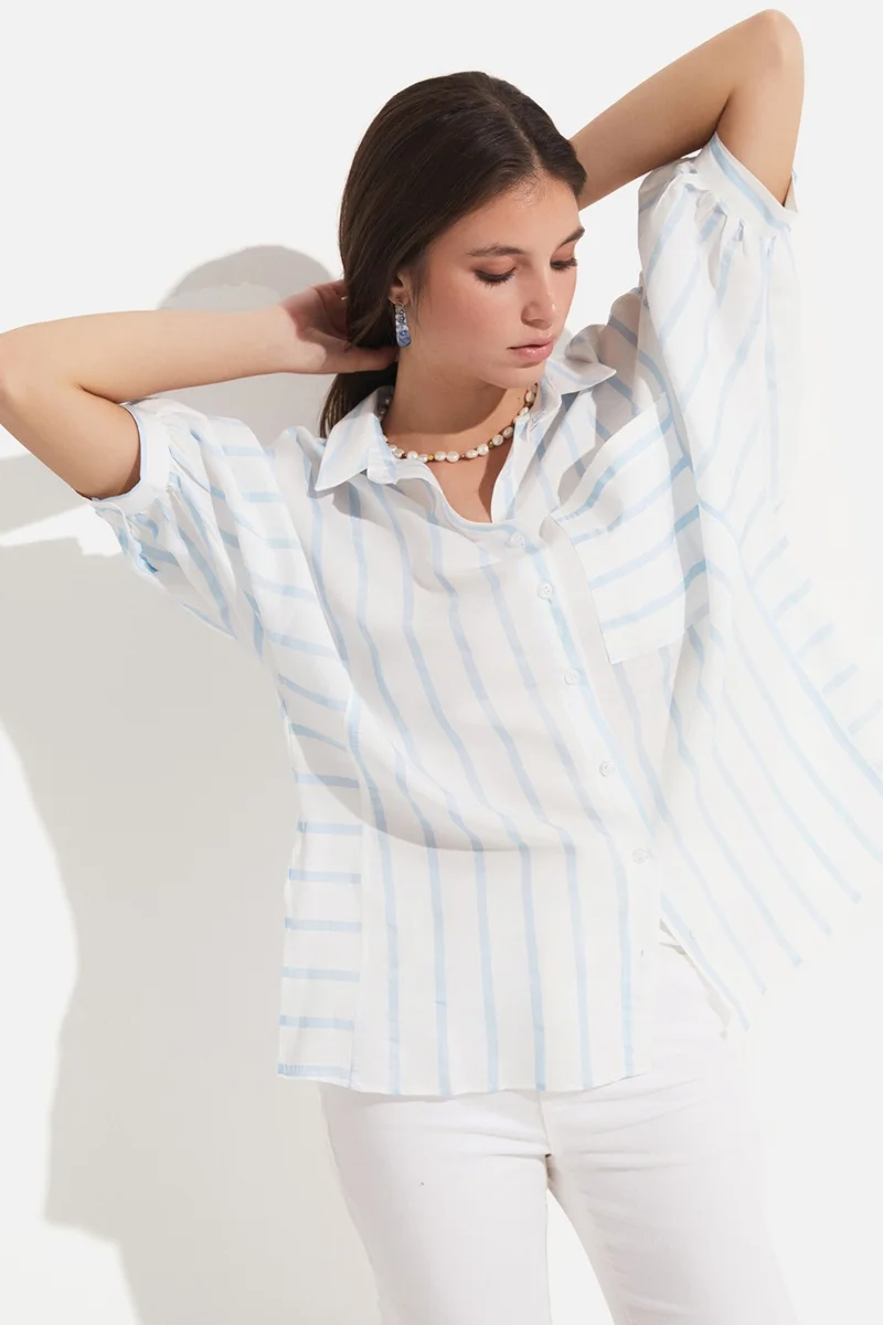 JUNE Women's Viscose Blend Striped Shirt