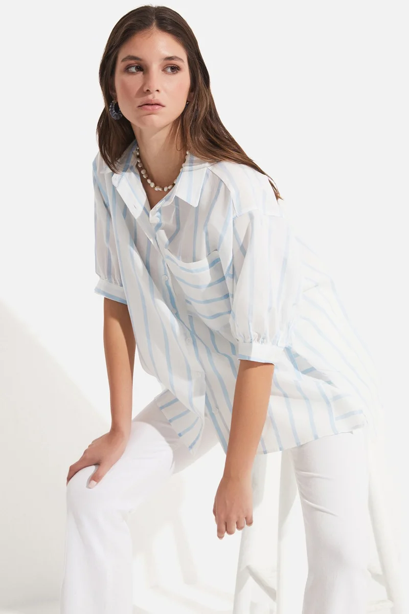 JUNE Women's Viscose Blend Striped Shirt