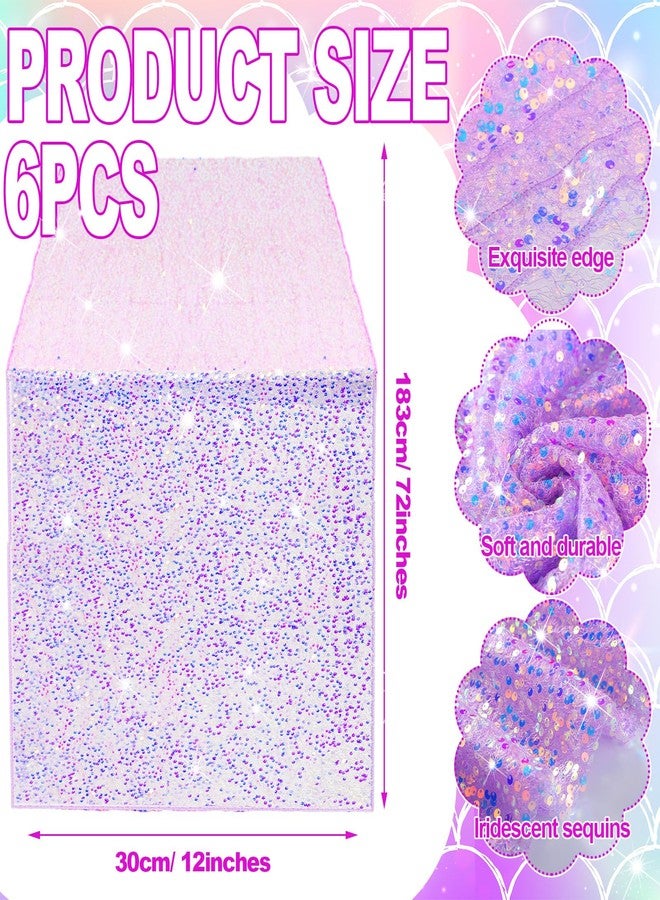 Remagr 6 Pcs Iridescent Sequin Table Runner 12 x 72 Inch Mermaid Table Runner Glitter Sequin Table Runner for Wedding Birthday Party Baby Shower Ceremony Supplies Decor(Purple) - Image 2