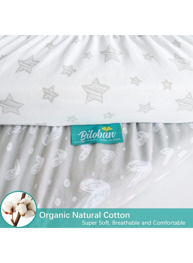 Biloban Waterproof Bassinet Sheets Fit For Miclassic, Baby Delight, Tcbunny, Milliard, Dream On Me Traveler/Skylar And Other Bedside Sleeper Bassinet Mattress, 100% Organic Cotton, White Grey Print For Baby  - Image 3
