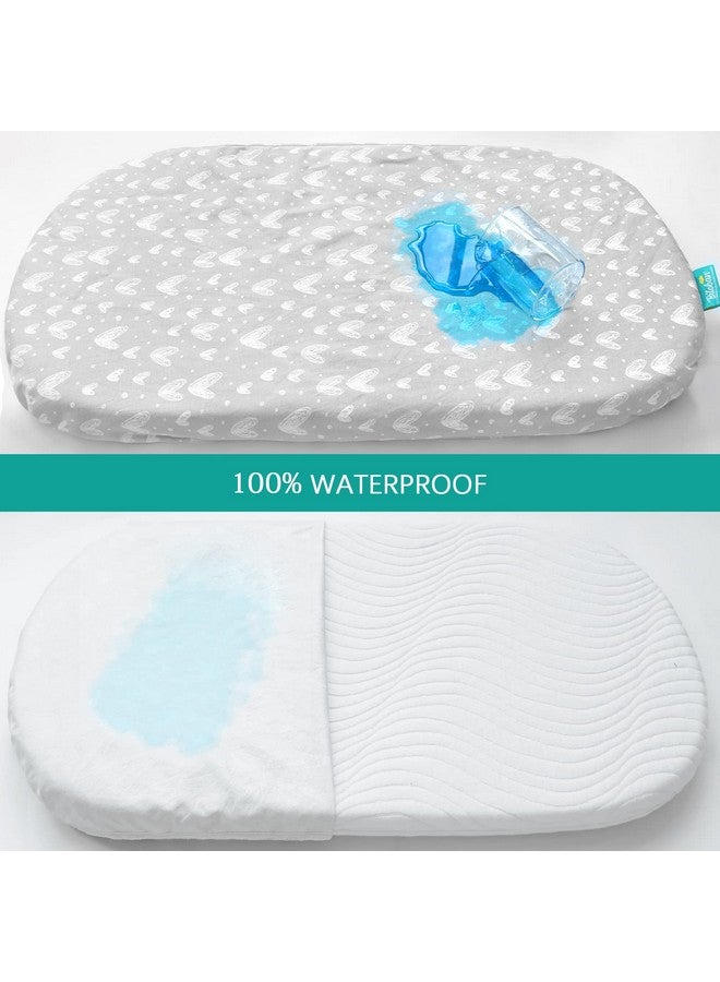 Biloban Waterproof Bassinet Sheets Fit For Miclassic, Baby Delight, Tcbunny, Milliard, Dream On Me Traveler/Skylar And Other Bedside Sleeper Bassinet Mattress, 100% Organic Cotton, White Grey Print For Baby  - Image 5