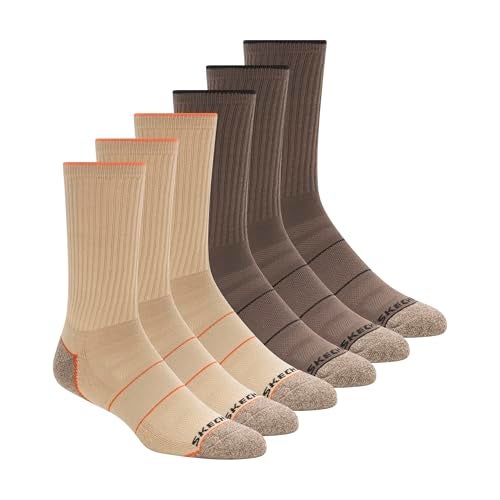SKECHERS جوارب سكيرشرز للرجال 6 عبوات للعمل، رملي، 10-13 - Image 1