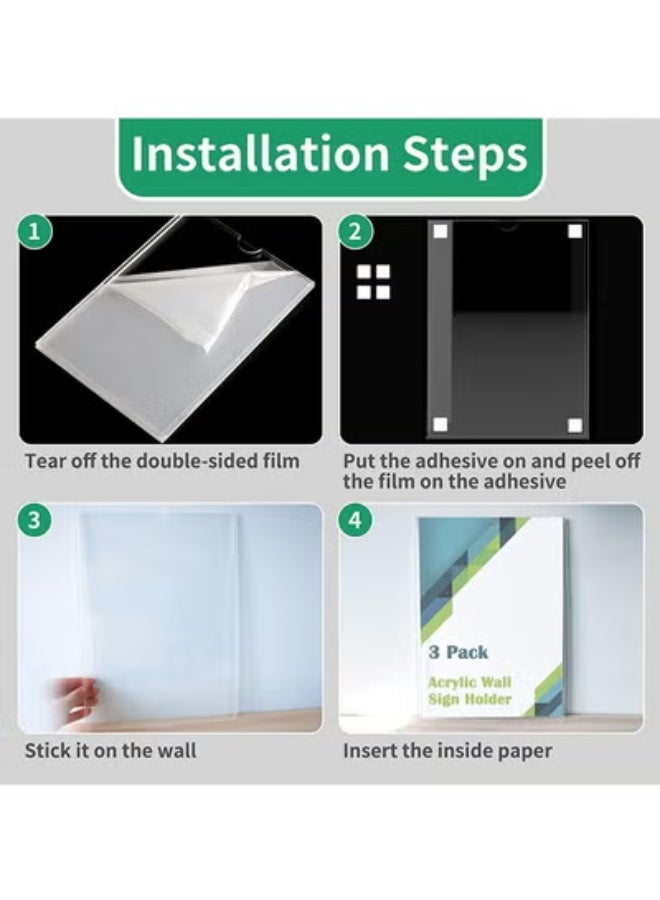 fantasize Acrylic A4 Sign Holder, 210 x 297mm, 3 Pack Wall Mount Display Holder with Adhesive Tape for Home, Office, Store, Restaurant - Image 5