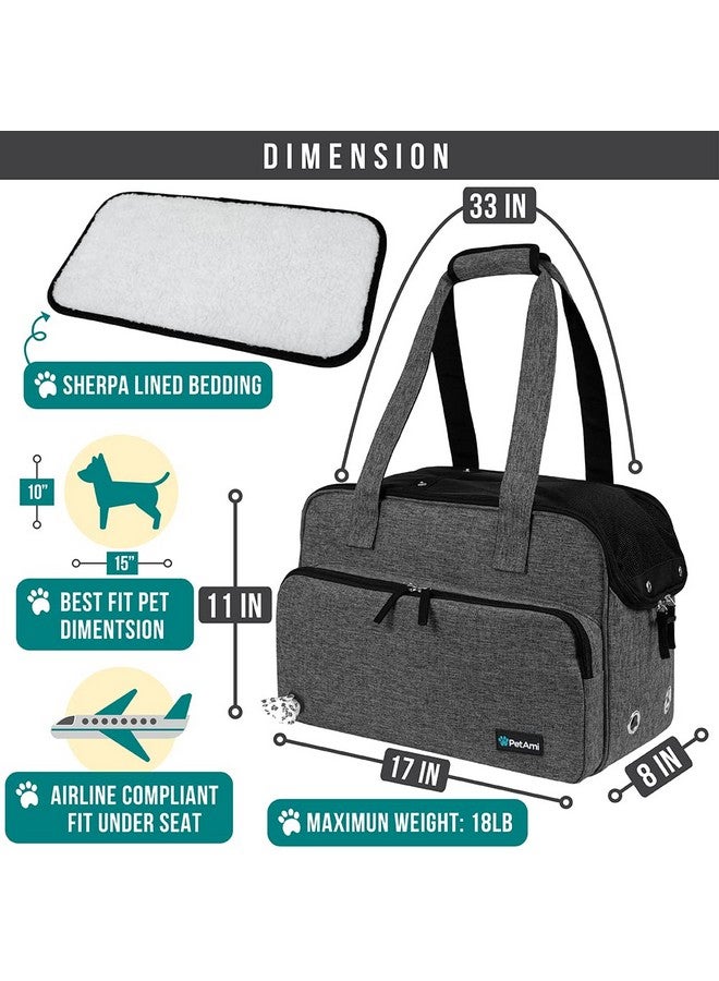 PetAmi Small Dog Purse Carrier, Soft-Sided Pet Carrier Bag with Pockets, Portable Puppy Cat Travel Handbag Tote, Airline Approved Breathable Mesh, Poop Bag Dispenser, Sherpa Bed, Max 18 lbs, Dark Gray - Image 2