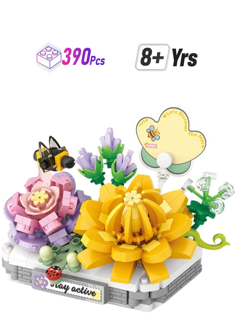 Mini Cream Jade Lotus 390pcs, Flower Simulation Succulent Ornament Set Building Block Toy Children'S Educational Assembly Model Gift  - Image 1