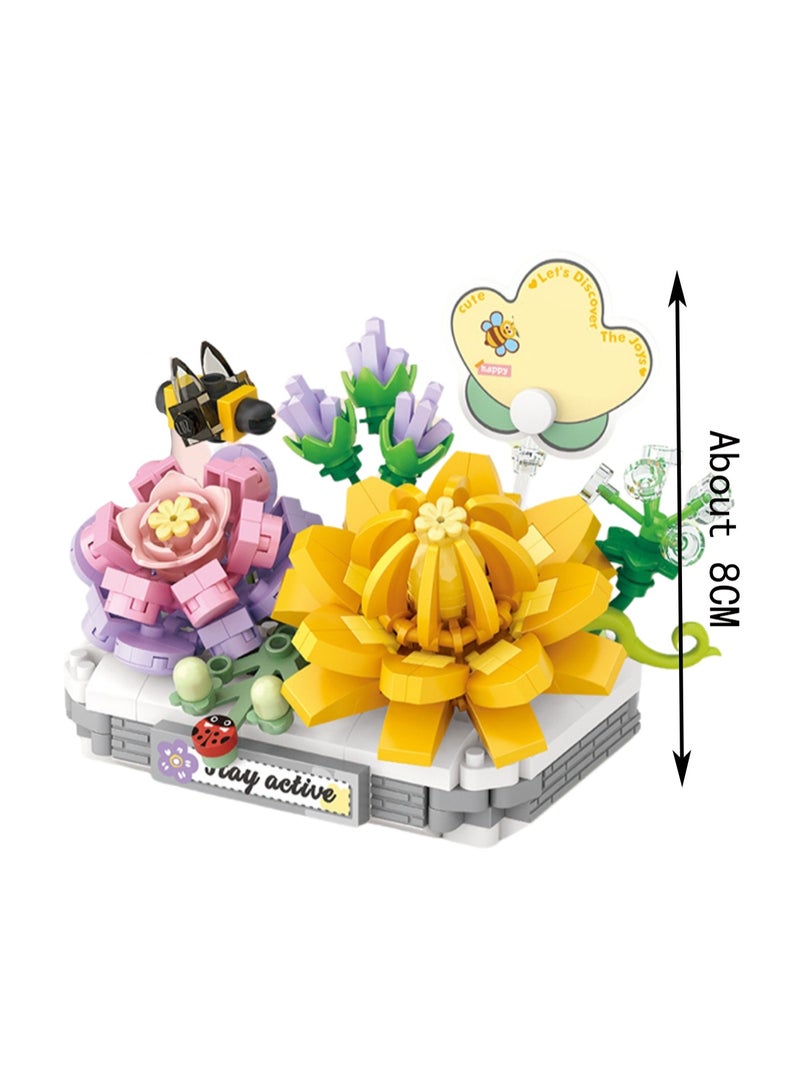 Mini Cream Jade Lotus 390pcs, Flower Simulation Succulent Ornament Set Building Block Toy Children'S Educational Assembly Model Gift  - Image 2