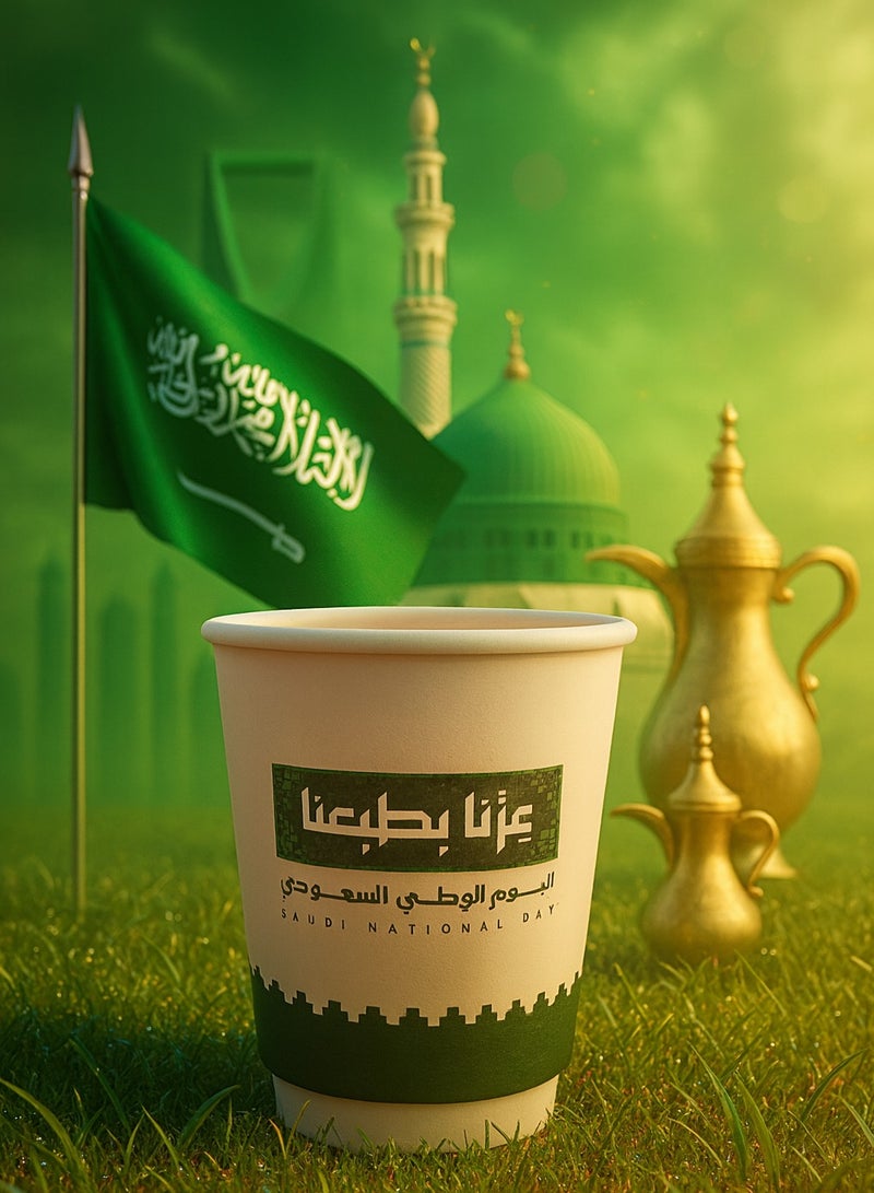 زينة اليوم الوطني مجموعة اكواب ورقية لاستعمال مرة احدة بعبارة عزنا بطبعنا 20  قطعة - Image 2