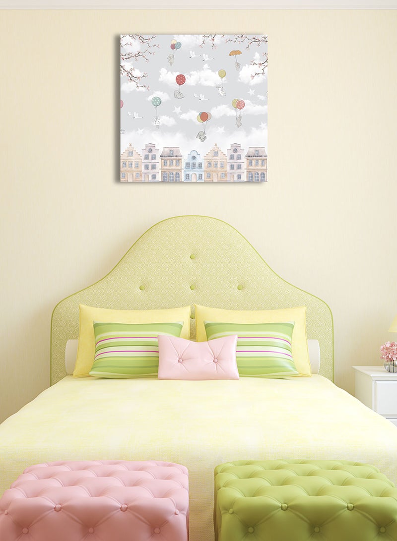 LOWHA Framed Canvas Wall Art Stretched Over Wooden Frame, Bunnies With Balloons  Painting, For Home, Living Room, Office Decor - Image 3