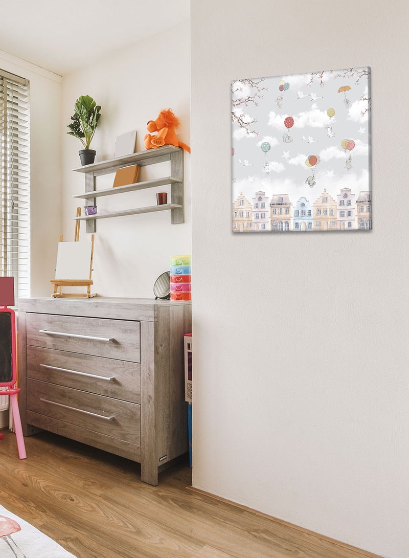 LOWHA Framed Canvas Wall Art Stretched Over Wooden Frame, Bunnies With Balloons  Painting, For Home, Living Room, Office Decor - Image 2