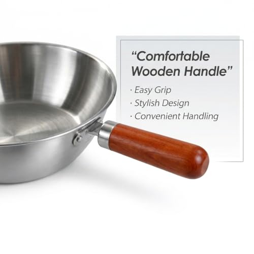 Kruvad Silver Color Stainless Steel Milk & Tea Pan 500 ml Wooden Handle Small Saucepan for Tea Coffee Milk Boiling & Cooking Induction & Gas Compatible Durable Cookware Vessel - Image 5