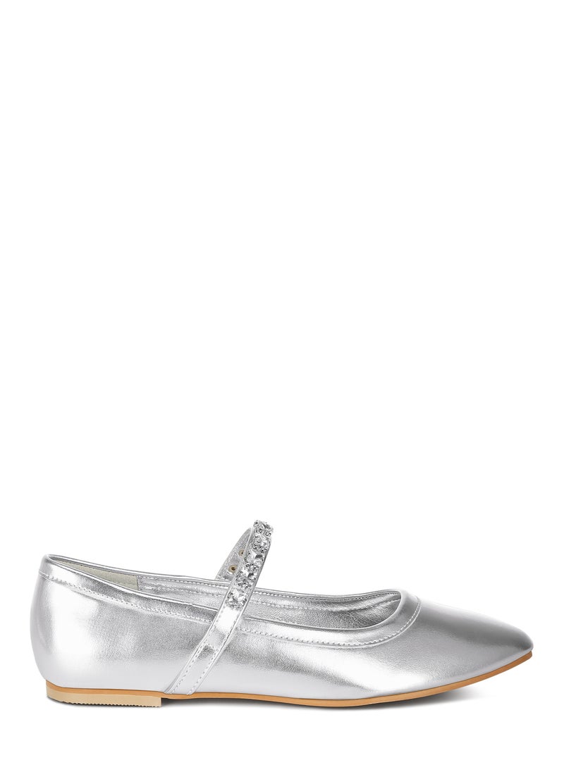 London Rag - Metallic Mary Jane Ballerinas in Silver - Image 1